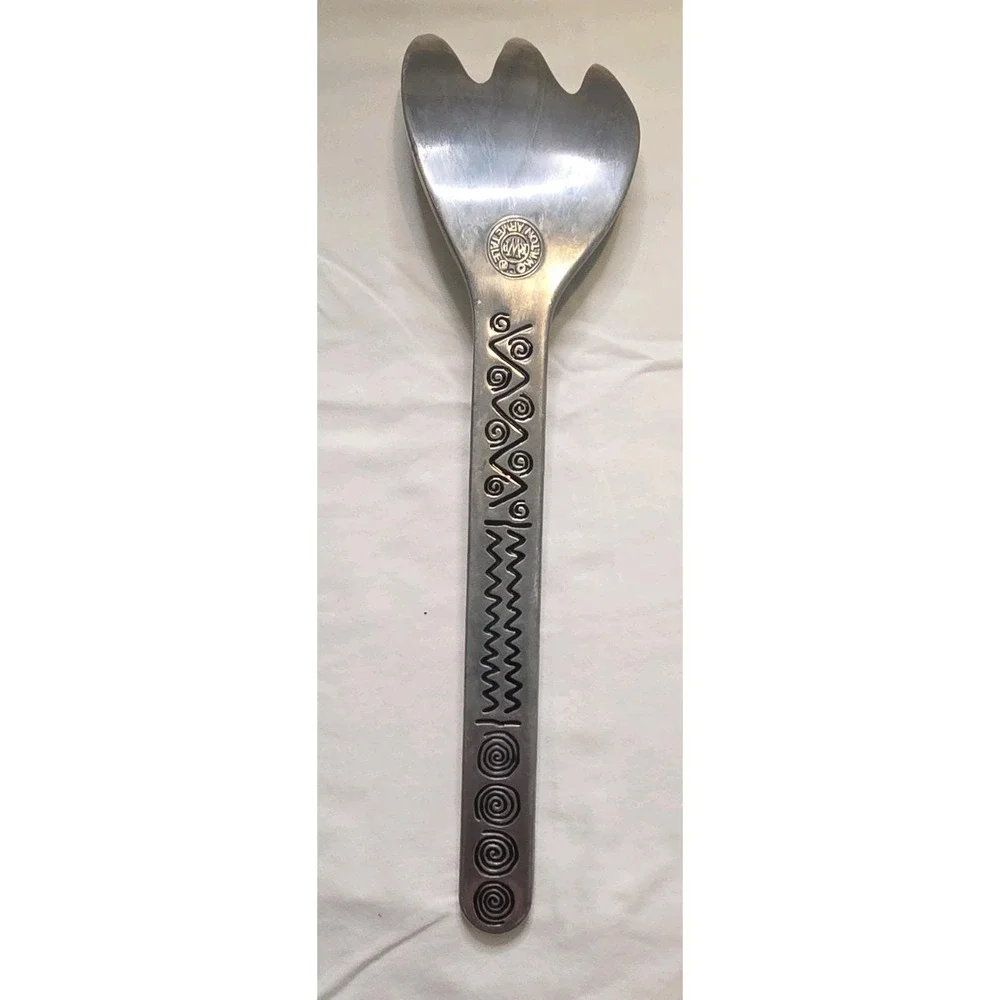 Wilton Armetale Serving Bowl & Salad Servers Set Silver Reggae Pattern